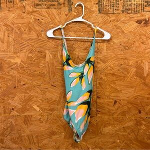 Kona Sol One-Piece Swimsuit in Aqua and Yellow Floral - Size XL